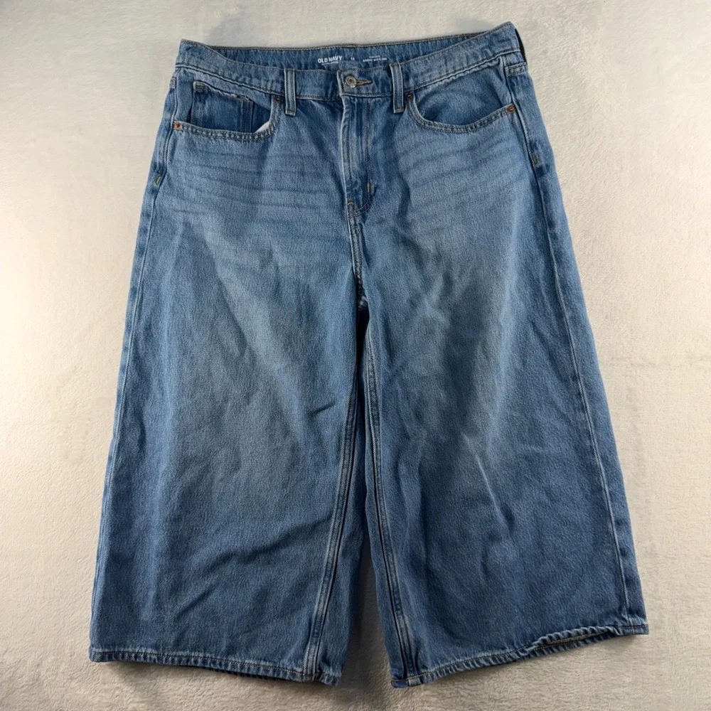 Old Navy 12 Jorts Jeans Baggy Wide Leg High Rise Drapey Denim Culotte Relaxed